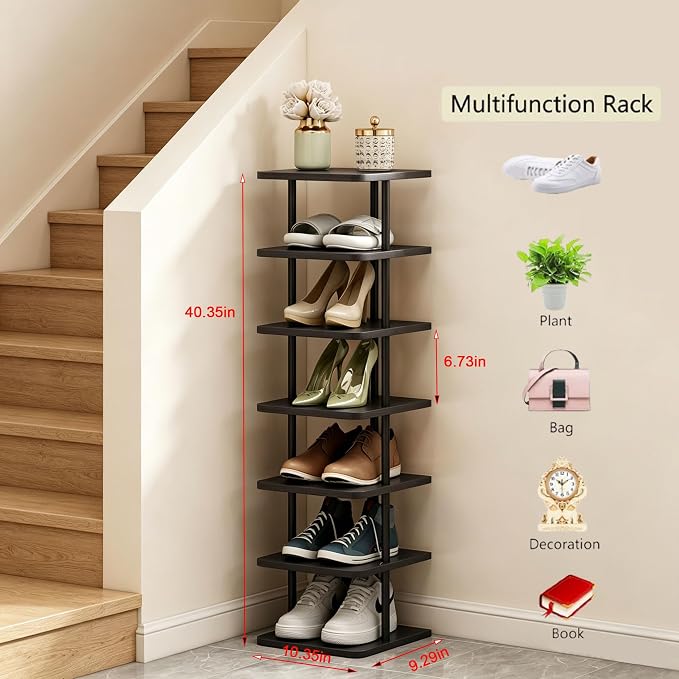 SORCEDAS Shoe Rack Vertical Shoe Shelf Narrow Tall Storage - Image 3