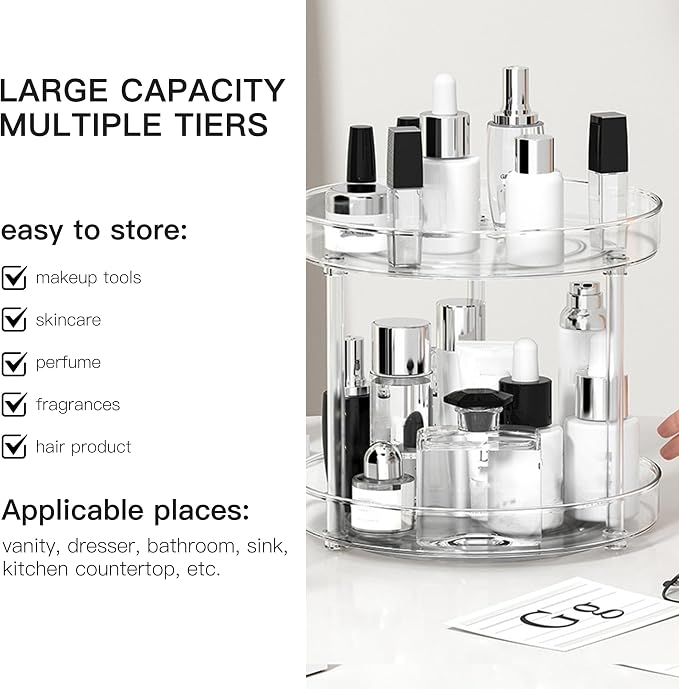 360° Rotating Makeup Organizer, Adjustable Spinning Cosmetic Carousel - Image 3