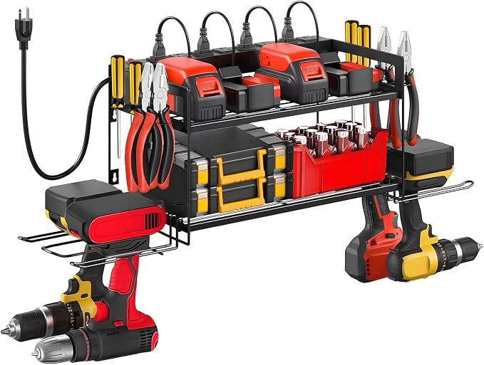 Garage Tool Organizer with Charging Station & Power Strip by Unknown
