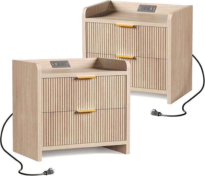 Fluted Nightstand Set of 2, 23.6" Night Stand by SEPTBOT