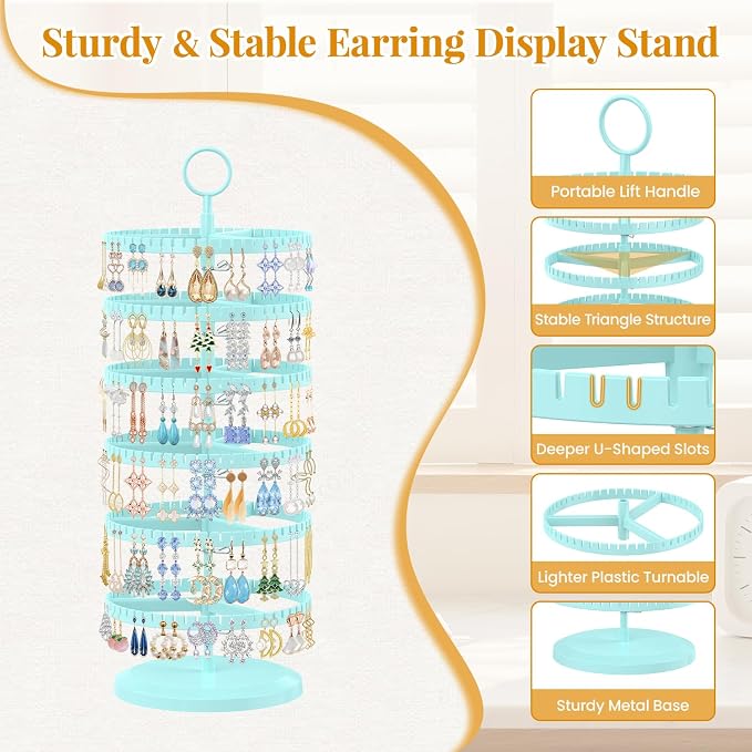 EsLuker.ly Earring Holder Organizer Rotating Stud Display Tree Rack, 6 Tier | - Image 5