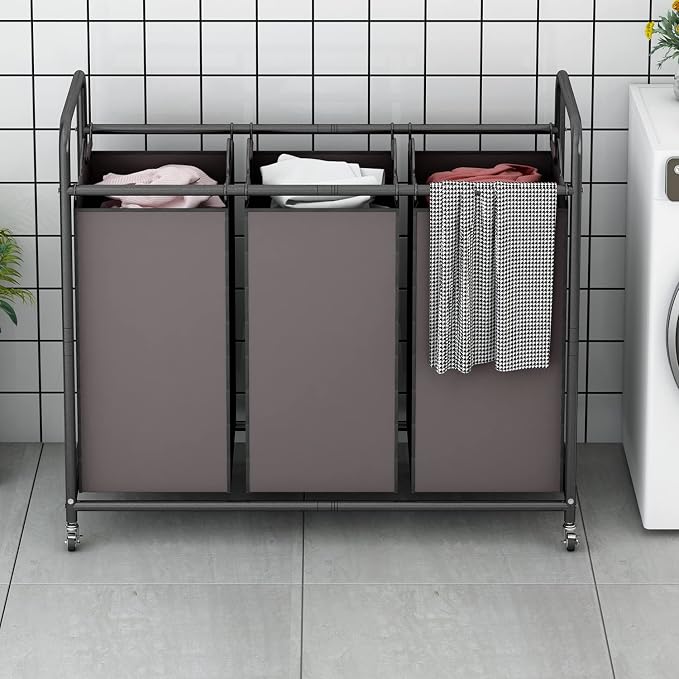 LINZINAR 3-Bag Laundry Sorter, Laundry Hamper Cart - Image 2