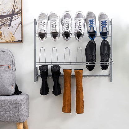 MyGift Premium Silver Metal Hanging Wall Shoe Rack - Image 2
