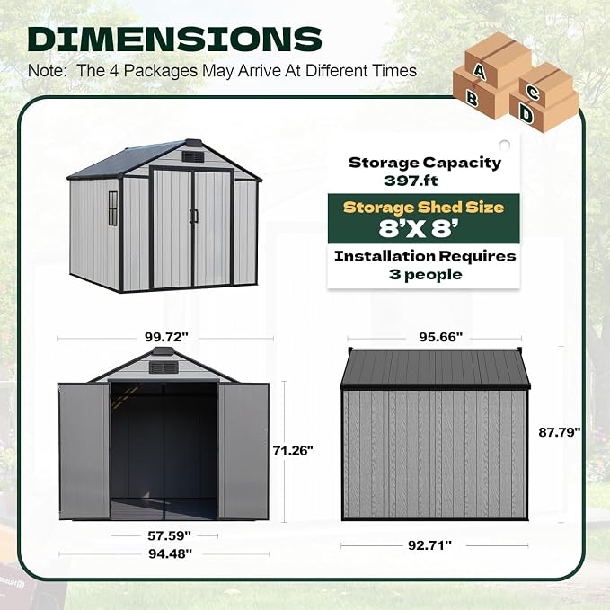8 x 8 FT Plastic Outdoor Storage Shed, All-Weather Resin Garden Shed - Image 2