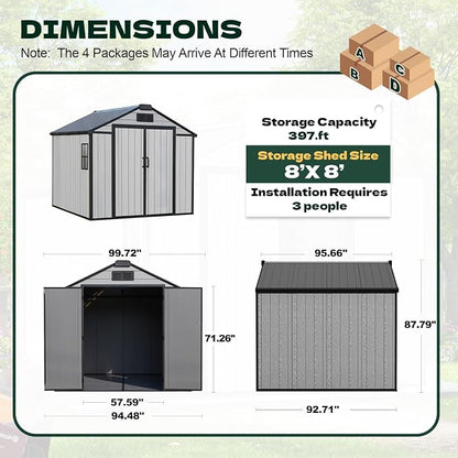 8 x 8 FT Plastic Outdoor Storage Shed, All-Weather Resin Garden Shed - Image 2