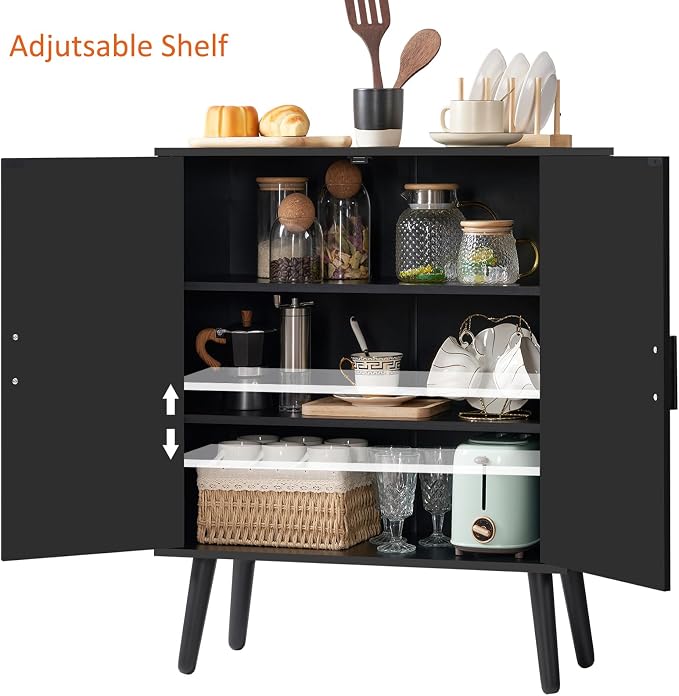 Iwell Storage Cabinet with 2 Shelves & Doors, Sideboard Buffet Cabinet with - Image 3