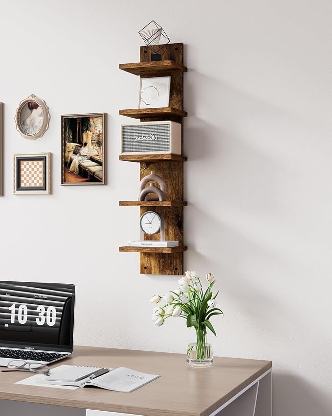 IBUYKE 5 Tier Wall Shelf Unit, Decorative Wall Mount Vertical Shelving - Image 2