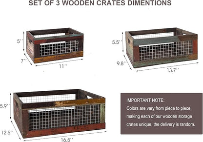TIMRIS Set of 3 Rustic Wood Nesting Crates, Farmhouse Distressed Wooden Storage - Image 5