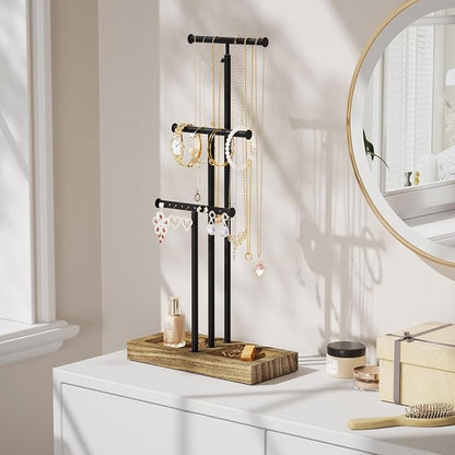 Love-KANKEI Jewelry Organizer Stand Metal & Wood Base and Large Storage - Image 3