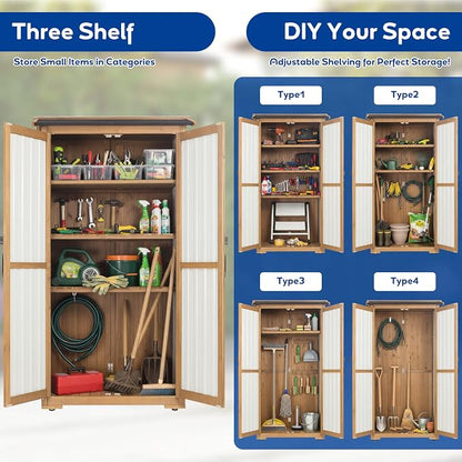 Outdoor Storage Cabinet Weather-Resistant, Wood & Metal Storage Shed - Image 6