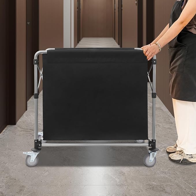 Commercial Laundry Cart with Wheels, Folding Laundry Hamper Cart, Heavy Duty - Image 4