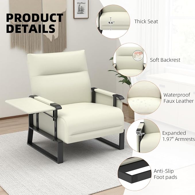 Upholstered Accent Chairs Set of 2, Modern Faux Leather Sofa Chairs - Image 7