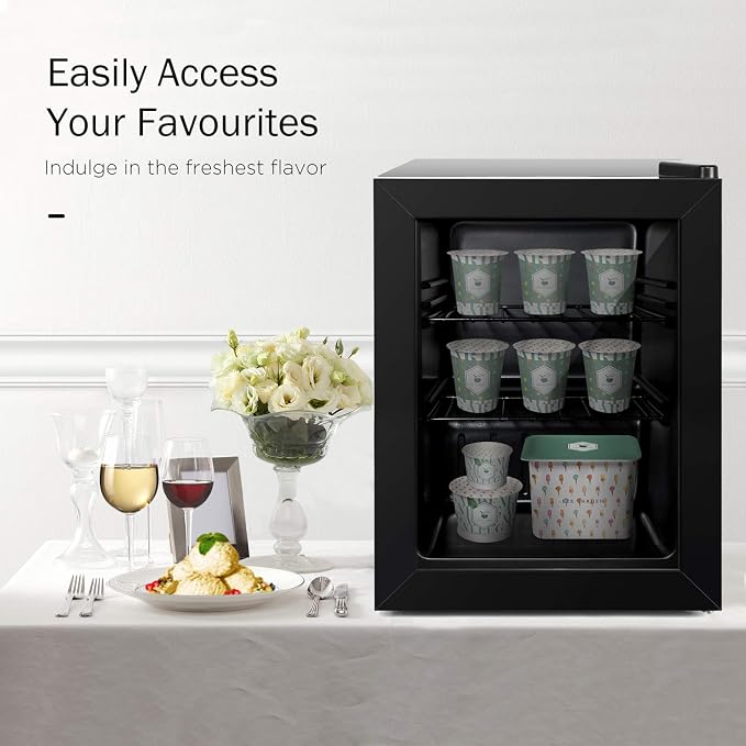 Compact Mini Freezer with LED Light 3-Layer Glass Display Door 2.1 Cu Ft with 2 - Image 6