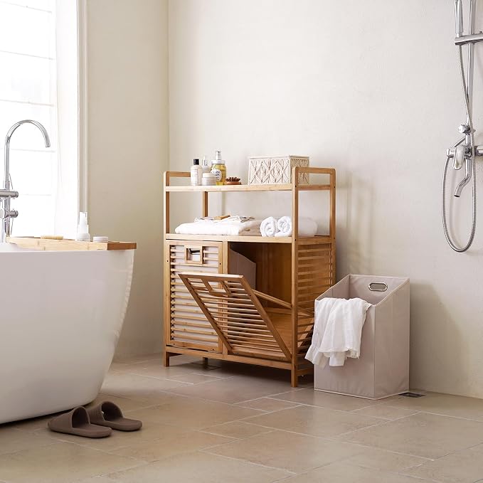 Double Tilt Out Laundry Hamper, Bamboo Hamper - Image 7