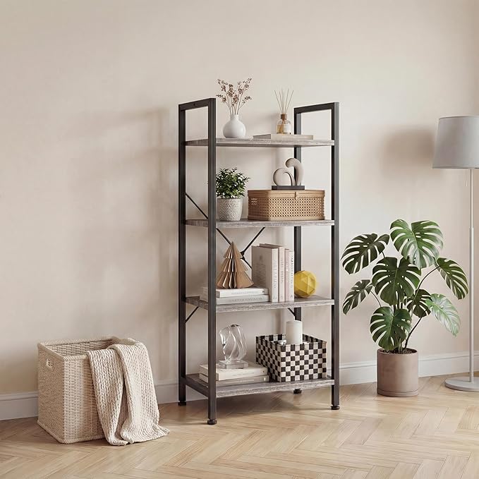 DUMOS 4 Tiers Open Bookshelf, Classic Freestanding Tall Display Shelf, Sturdy - Image 7