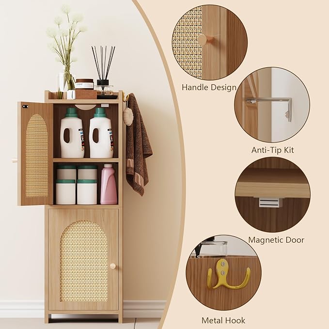Arbuxzuy Rattan Bathroom Storage Cabinet - Image 4