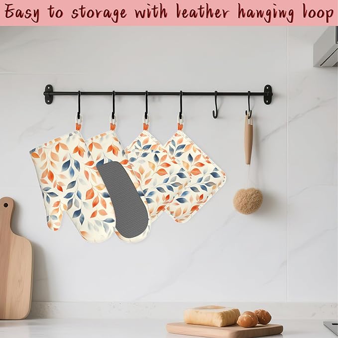 Autumn Leaves Heat-Resistant Silicone Oven Mitts and Pot Holder 4 Piece Set - Image 5