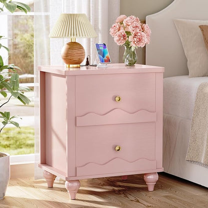 Cyclysio Nightstand with Charging Station, Side End Table with 2 Drawers by Cyclysio