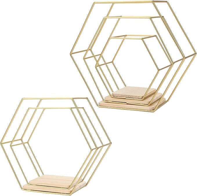 Wall Mounted Hexagonal Floating Shelves Set of 5 in Different Sizes, Modern - Image 2