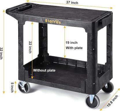 ELAFROS Heavy Duty Plastic Utility Cart, 37 x 18.8 in, Flat Top, Swivel Wheels - Image 2