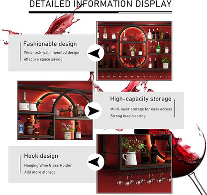 Large Wall Mount Wine Rack, Metal 4 Tier Large Capacity Hanging Bar Rack - Image 3