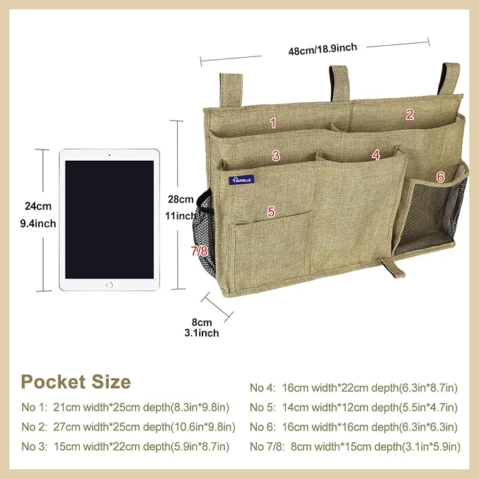 Surblue Bedside Caddy Hanging Bed Organizer Storage Bag Pocket - Image 2