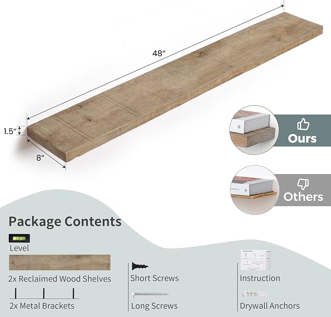 Floating Shelves | 8" Deep Rustic Reclaimed Barnwood Wall Hanging Shelves - Image 3