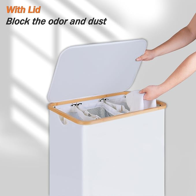 efluky Laundry Hamper with Lid, Trio Laundry Basket with 2 Removable Bags - Image 3