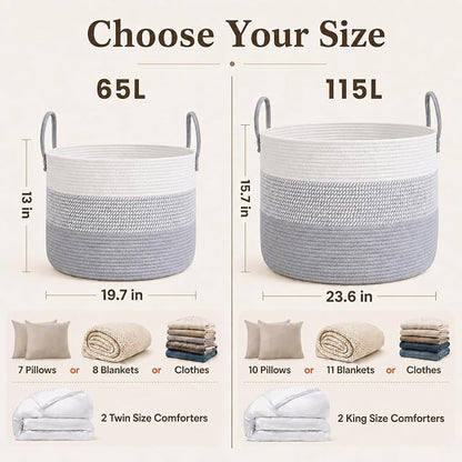 JMvicyroam 115L Extra Large Machine Washable Cotton Rope Blanket Basket | - Image 4