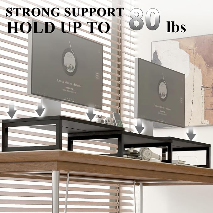 TEAMIX Desk Organizer Dual Monitor Stand Riser, Adjustable Computer Stand - Image 2