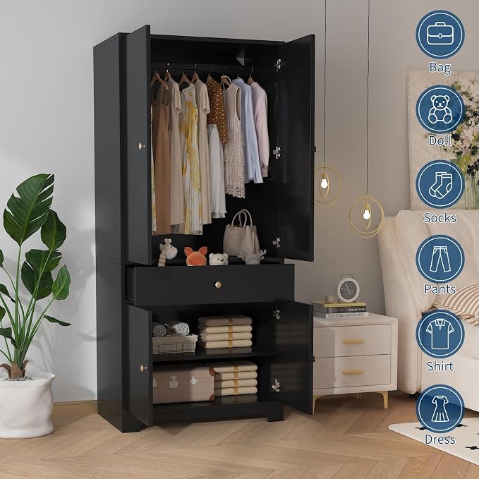 71" Armoire Wardrobe Closet, Bedroom Armoire Clothing Storage Cabinet | 1 - Image 3