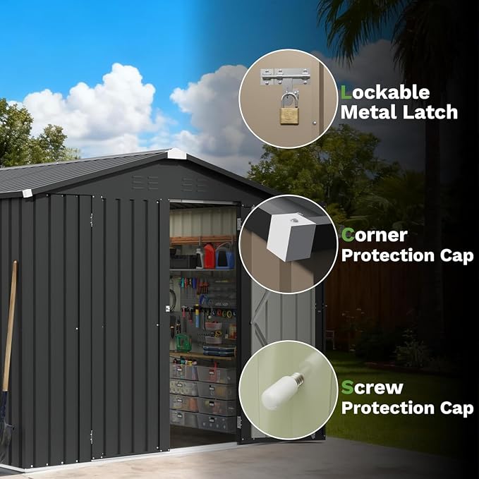 Patiowell 8x8 FT Outdoor Storage Shed, Garden Tool Storage Sheds - Image 4