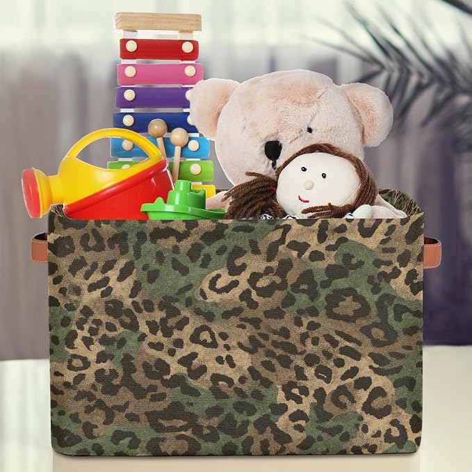 Pardick Leopard Cheetah Vintage Basket Storage Bins Large Fabric Toys Storage - Image 3