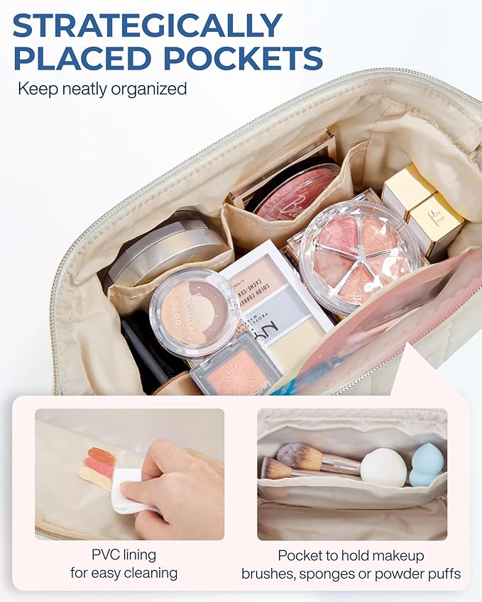 BAGSMART Makeup Bag Cosmetic Bag Wide Open, Wide-open Travel Makeup Bag - Image 5