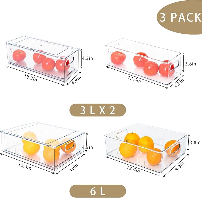 MineSign Set of 3 Stackable Refrigerator Organizer Bins Pull-Out Drawers - Image 3