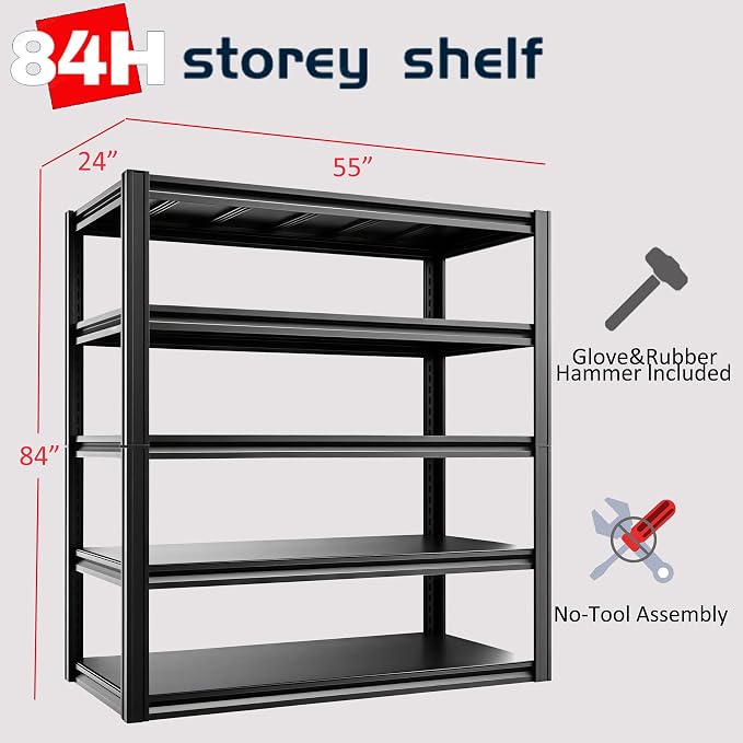 5-Tier 55" W x 24" D x 84" H Garage Shelving 5000LBS Storage Shelves Heavy Duty - Image 3