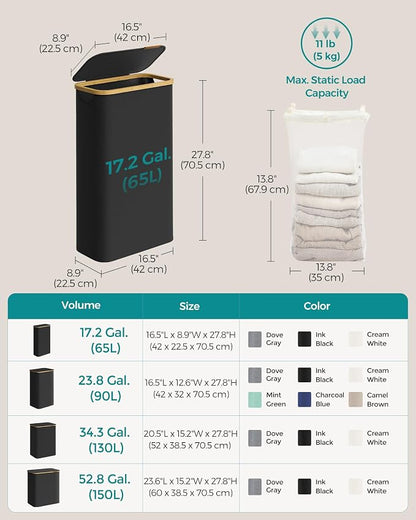 SONGMICS Laundry Hamper with Lid, Slim Laundry Basket, 17.2 Gallons, - Image 6