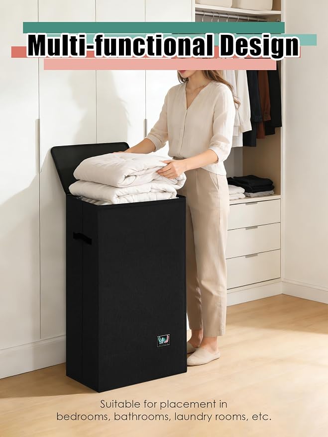WTREE Laundry Hamper with Lid, Reinforced Sturdy Clothes Hamper with - Image 6