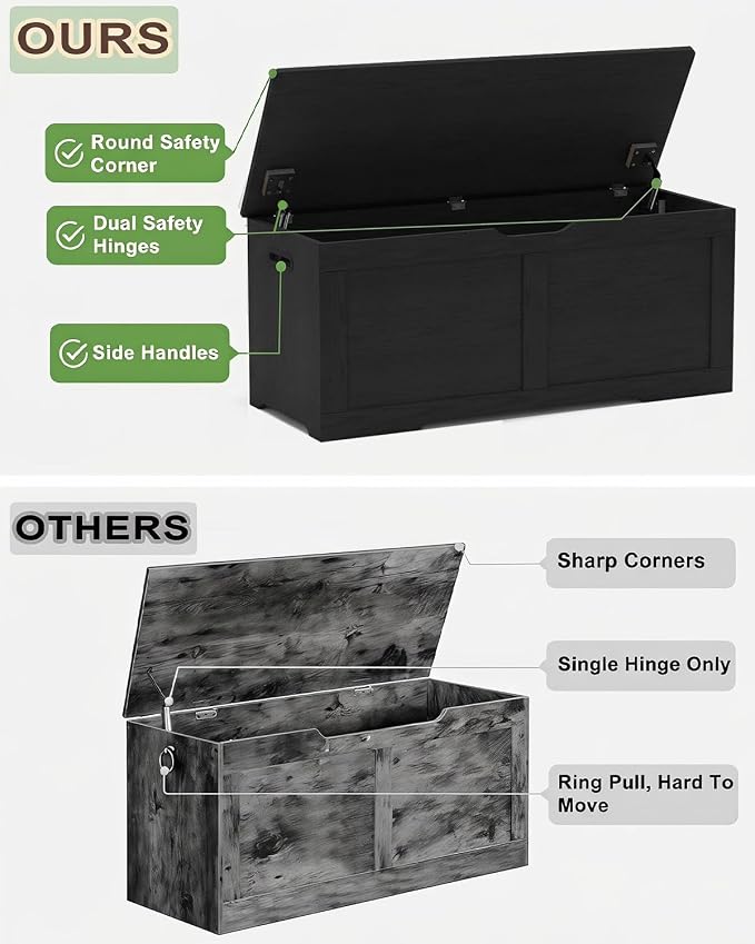 Timberer 39.4" Wooden Storage Chest, Extra Large Storage Trunk | Storage Bench - Image 5