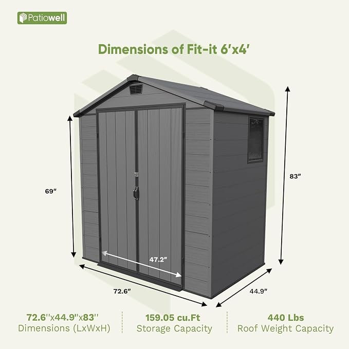 Patiowell 6X4 FT Plastic Outdoor Storage Shed - Image 3