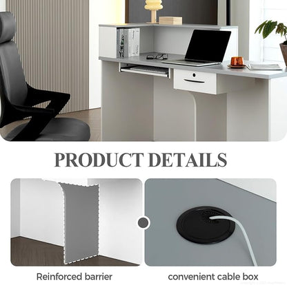 L Shape Reception Desk with Counter, Lockable Drawer, Keyboard Tray, and - Image 4