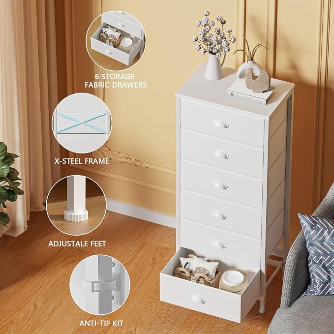 Furnulem White Tall Dresser for Bedroom, Vertical Storage Tower Unit and End - Image 5