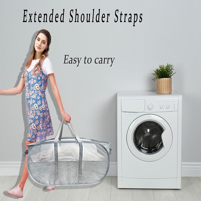 Upgraded 100L Extra Large Mesh Pop Up Laundry Hamper, Dirty Clothes Hamper - Image 6