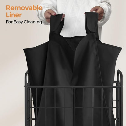 2 Section Laundry Hamper with Wheels and Brake, 100L Laundry Sorter Cart with 2 - Image 5