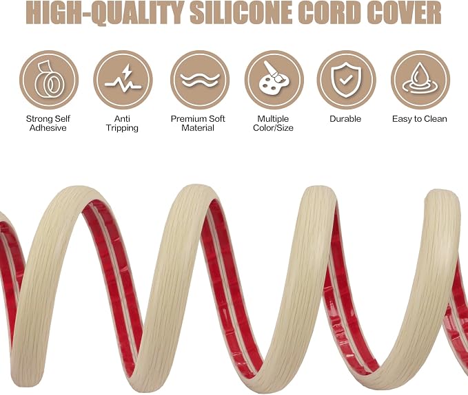 Floor Cord Cover Self Adhesive Cord Hider, 3.3FT Cable Management, Extension - Image 3