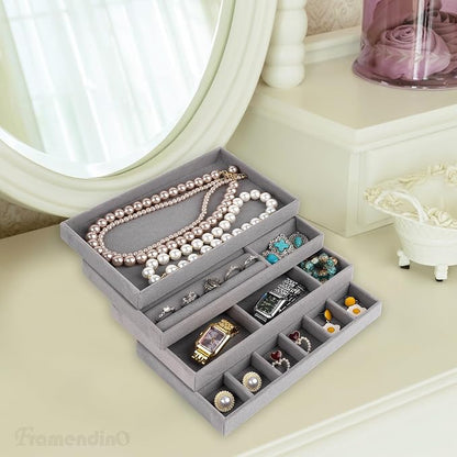 Framendino, 4 Pack Grey Velvet Jewelry Trays Stackable Organizer Drawer Inserts - Image 3