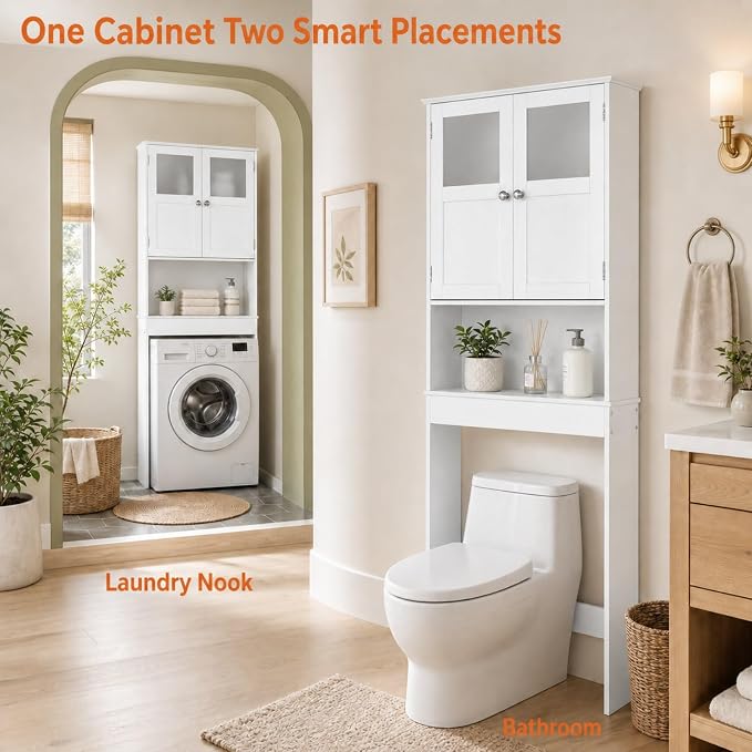 VINGLI Over The Toilet Storage Cabinet White Bathroom Storage Organizer Above - Image 4