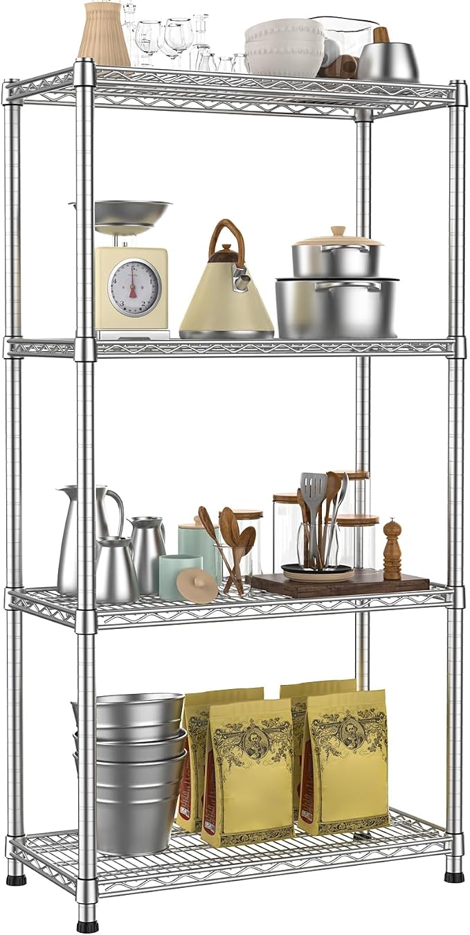 Metal Shelving Unit 4 Tier Storage Shelves Rack Metal Shelf Adjustable Wire by HeavyDutyStorageShelves