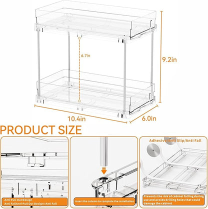 4 Set Bathroom Organizers and Storage, 2 Tier Clear Under Sink Organizer and - Image 2