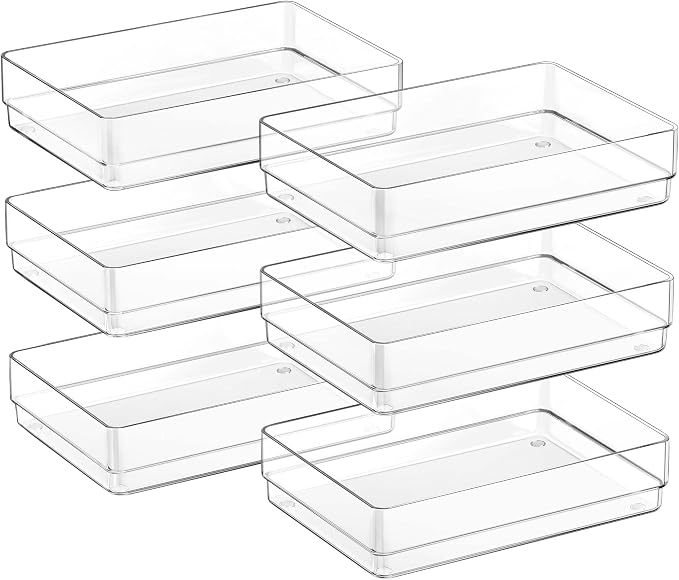 SMARTAKE 6 PCS Clear Plastic Kitchen Large Size Drawer Organizers Set | by SMARTAKE